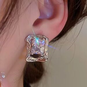 Molten Metal Crumpled Silver C Z Earrings Jennifer Behr STYLE N15